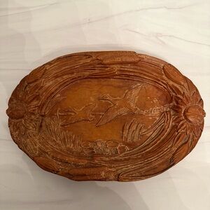 MCM vintage Burwood handcarved tray with birds
